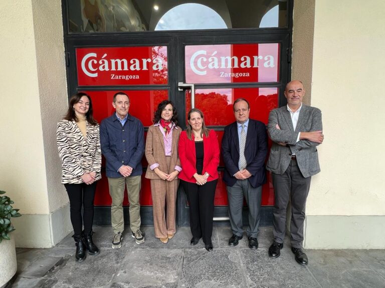 La directora general de Innovación del Gobierno de Aragón con los secretarios de las Cámaras de Comercio